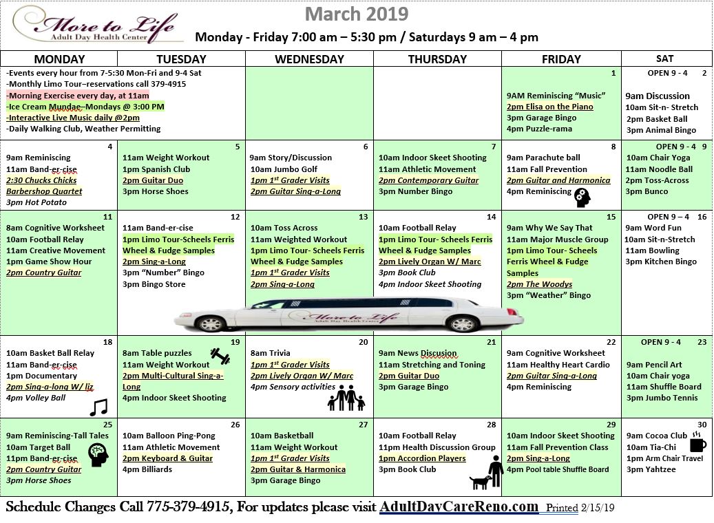 Adult Day Care Calendar More To Life Sparks, Nevada