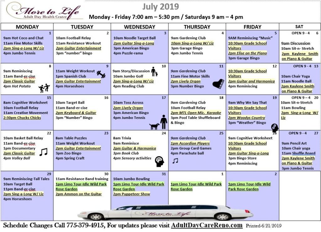 Adult Day Care Calendar More To Life Sparks, Nevada