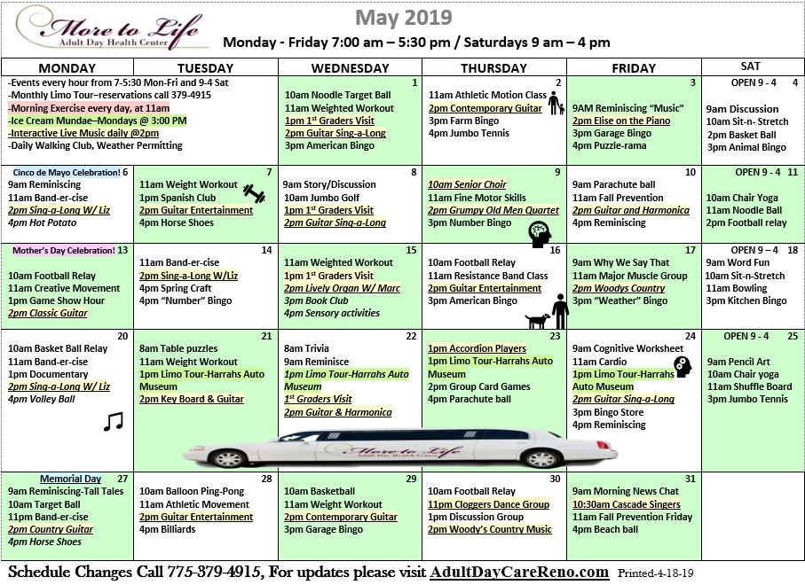 Adult Day Care Calendar | More To Life | Sparks, Nevada