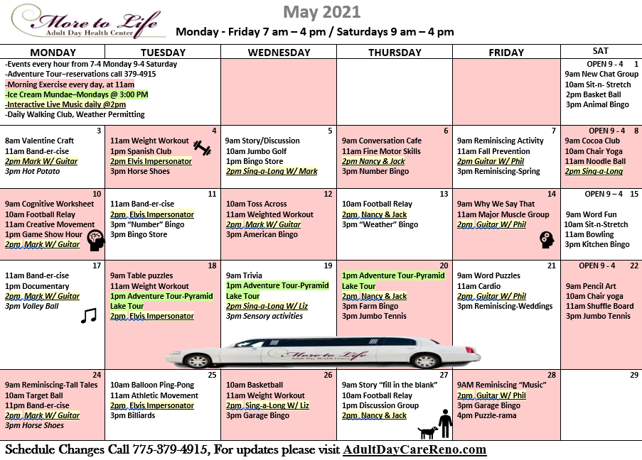 Adult Day Care Calendar | More To Life | Sparks, Nevada