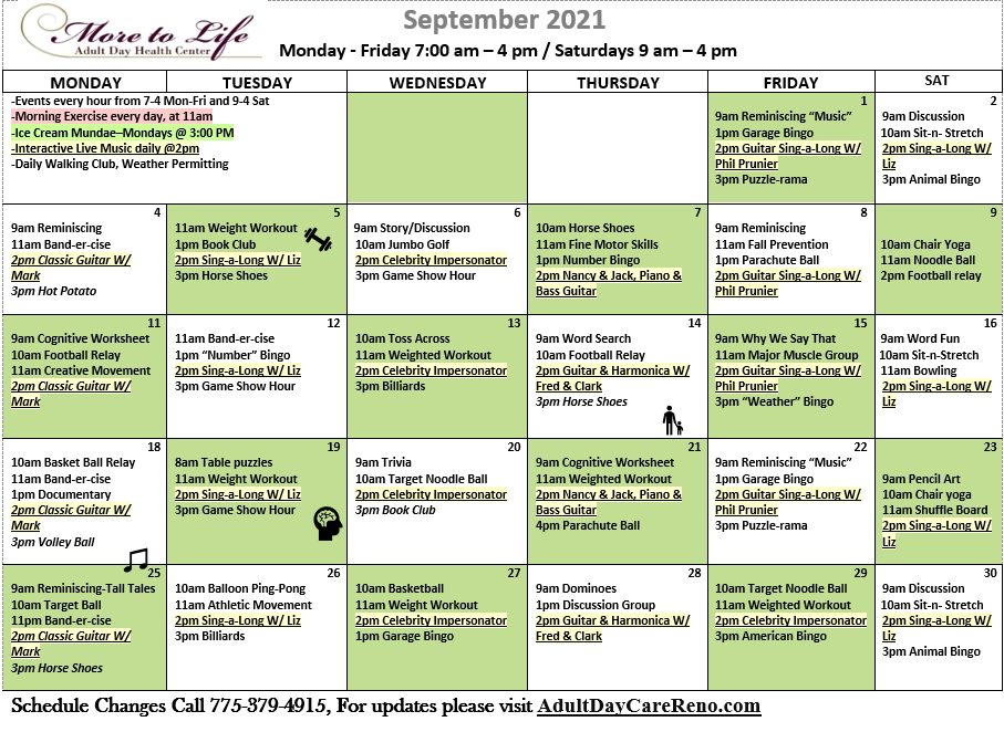 Adult Day Care Calendar | More To Life | Sparks, Nevada